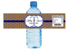 Kraft Paper and Navy Blue glitter dots Wedding Anniversary Water Bottle Labels