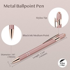 LINFANC 12 Pack Rose Gold Ballpoint Pen with Stylus Tip, 1.0 mm Black Ink Smo…