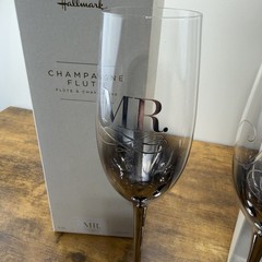 Hallmark Mr and Mrs Champagne Flutes Set Wedding Toasting Glasses Silver Ombre