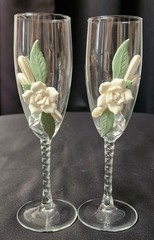 Lillian Rose White orcelain Rose Wedding Toasting Glass Flutes – Set of Two