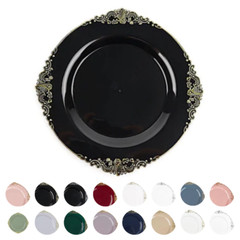 10 Round 10″ Plastic Salad Dinner Plates Embossed Baroque Rim Party Decorations