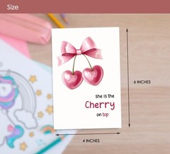 VAVINCI Cherry Birthday lnvitation for Girls, She 4.4 x 6.3 inches, Pink Red