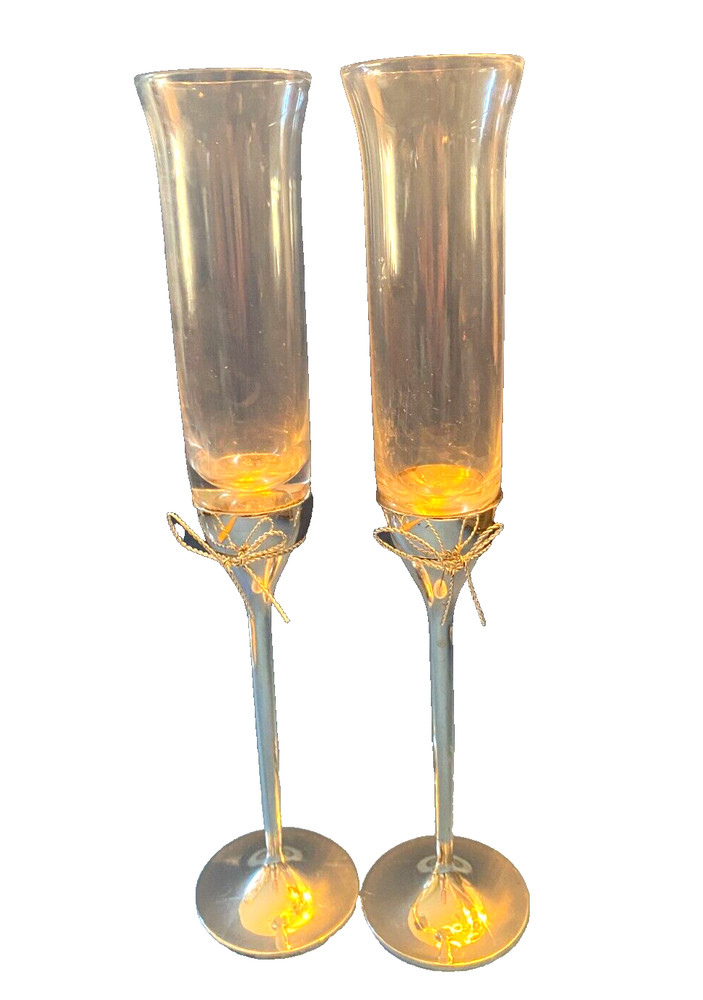 2 Vera Wang Crystal Champagne Glass Flutes Wedgwood Love Knots Bows Toasting