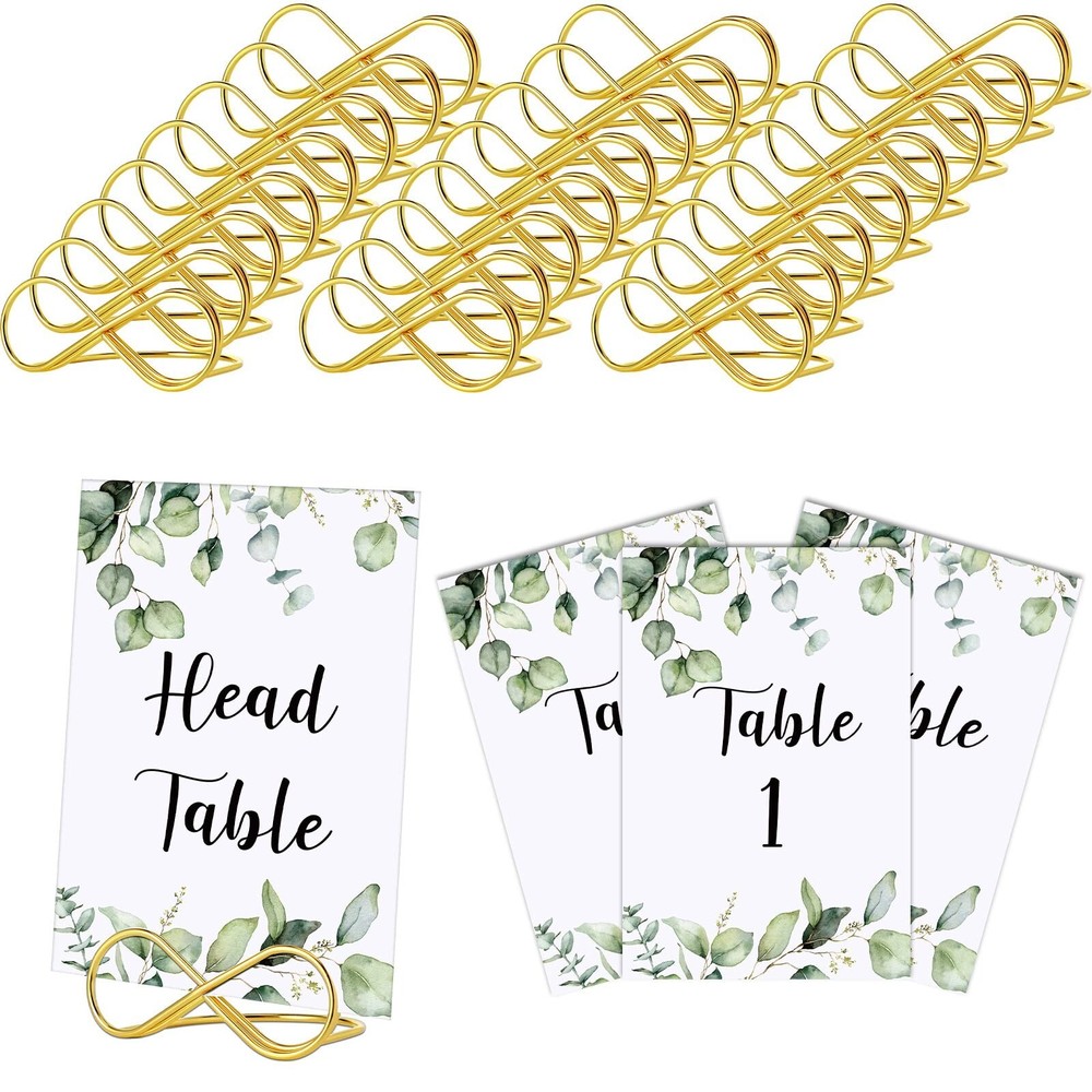 26 Pieces Wedding Table Numbers with 26 Gold Table Number Holders Greenery Eu…