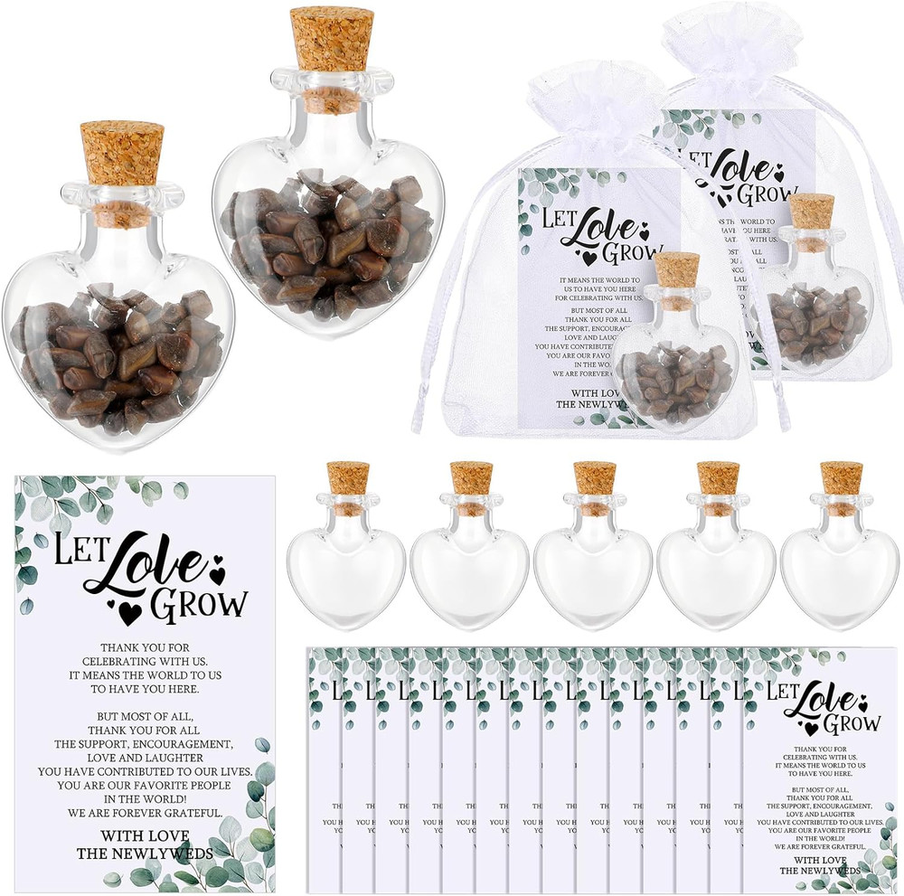 300 Pcs Wedding Favors Set with Glass Bottles, Thank You Cards, Bags