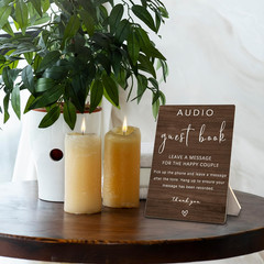 Audio Guestbook Sign, Audio Phone Guestbook Wooden Stand 5X7Inch, Wedding