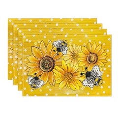 Sunflower Bee Flower Polka Dot Summer 12″ x 18″, Rectangular 4 Pcs Yellow