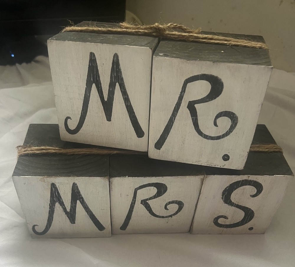 Wooden Table Decorations Set, Wedding Romantic Theme, White & Black, Reusable