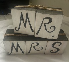 Wooden Table Decorations Set, Wedding Romantic Theme, White & Black, Reusable