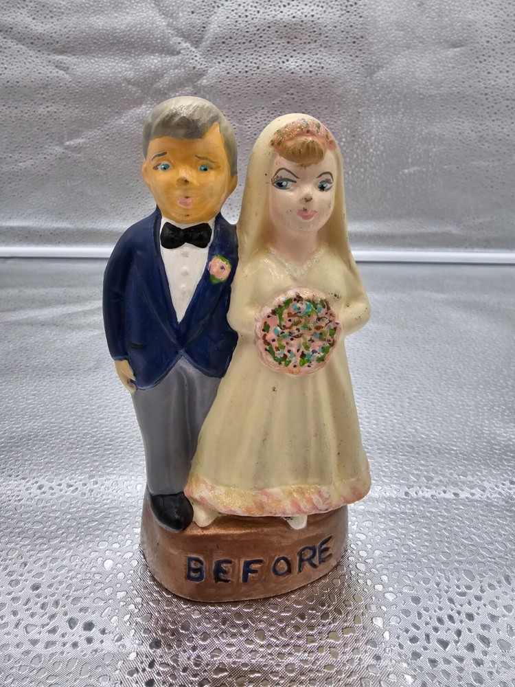 Vintage unique cake topper 1940s-1950s Before and After bride and groom