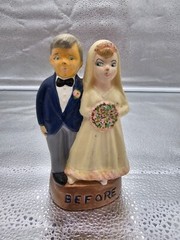 Vintage unique cake topper 1940s-1950s Before and After bride and groom