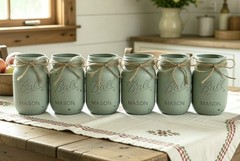Set of 6 chalk sage green painted distressed mason jar vases…mix & match colors!