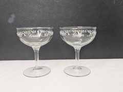 Vintage Bride & Groom Champagne Coupe Glasses Etched Scroll Wedding Toast Set