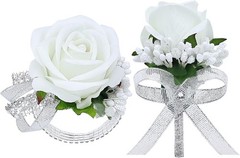 2 Pieces Elegant White Corsage & Boutonniere Set – All Occasion Floral Accessory