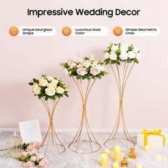 3Pcs Hourglass Wedding Flower Stand – Gold, Different Sizes, Table Centerpieces