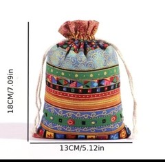 4 Egyptian Ethnic Style Jewelry Candy Pouch, Small Drawstring Gift Bag
