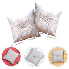 2 Pcs Lace Wedding Ring Pillow Kneeling Bearer Cushion for Party