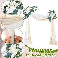 4 Pcs Wedding Arch Floral Kit – 2 Artificial Swags & 2 White Chiffon Drapes for