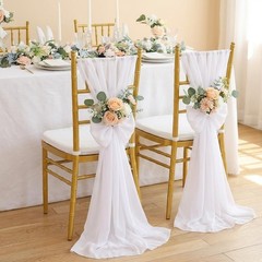 24-Pack White Wedding Chair Sashes Tulle Sheer 8ft Long 10in Wide Party Banquet