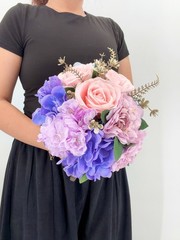 Pink Lavender Blue Bridal Bouquet, Pastel Wedding Flowers, Bouquet, Silk Flower