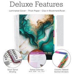 DELUXE TEACHER PLANNER Aug 2026-Jul 2027 8.5×11 Daily Weekly Teal Gold Marble