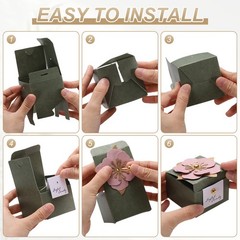 Wedding Favor Box with Light Green Floral Decor, (2.5 x 2.5 Inch, Pink)(25 Pcs)