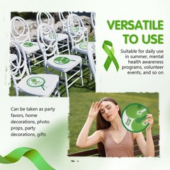 Marsui 12 Pcs Green Round Foldable Hand Fan Mental Health Awareness