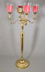 Candelabra Brass 5-light + Bowl for Taper candle or Peg Votives 16″Wide 37″Tall