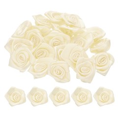 50pcs 3cm Ribbon Roses for Crafts Artificial Fabric Flowers Beige