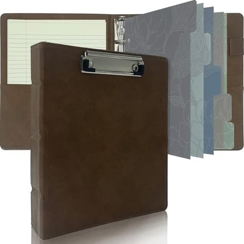 Small 3 Ring Leather Binder with Clipboard for 5.5 x 8.5, Mini 1in (5.5 x 8.5)