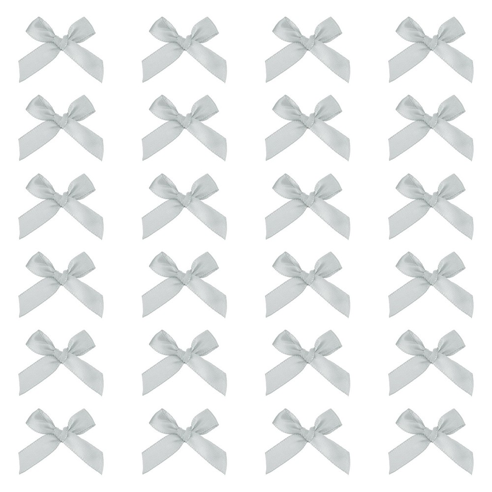 80 Pcs Mini Ribbon Bow 1.8 Inch Mini Fabric Satin Ribbon Light Grey