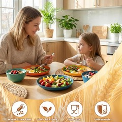 BUSOKIP Wheat Straw Dinnerware Sets for 8, Unbreakable Plates and Bowls Sets for