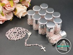 US 12 Pink Clear Rosary Necklace in Glass Silver Jar Perfect for Gifts for Guest