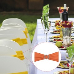 25Pcs 14″x5″ Stretch Chair Sashes Bows Chair Bands Sash with Buckle Orange