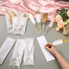 25 Sets Feather Pen Wedding Favors Bulk Bridal Shower Quill Ballpoint Pens Gold