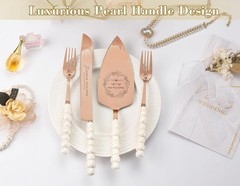 Elegant Rose Gold Cake Cutting Set with Forks & Server – Timeless Wedding Gift