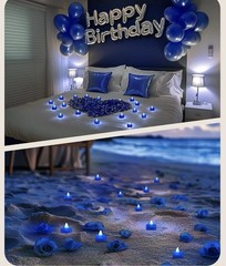 4000 Pc Blue Artificial Rose Petal Heart LED Flameless Candle Romantic Valentine