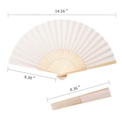50pcs Cream-Coloured Imitated Silk Fabric Bamboo Folded Hand Fan Bridal