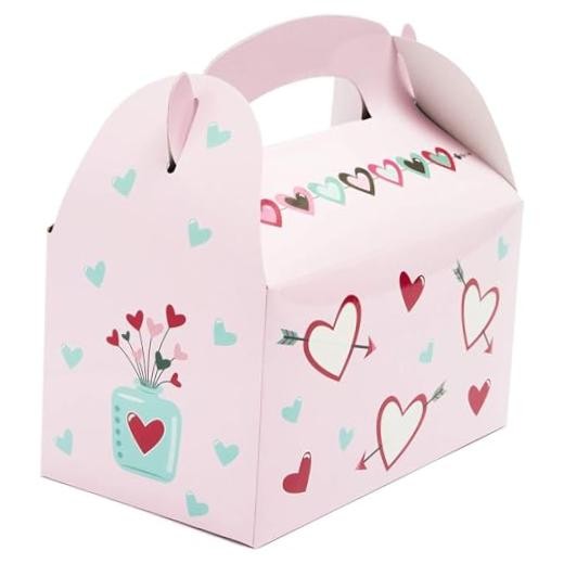 Valentine Treat Boxes – 24 Count, Pink, 5.9-Inch Glossy Heart Cardstock –