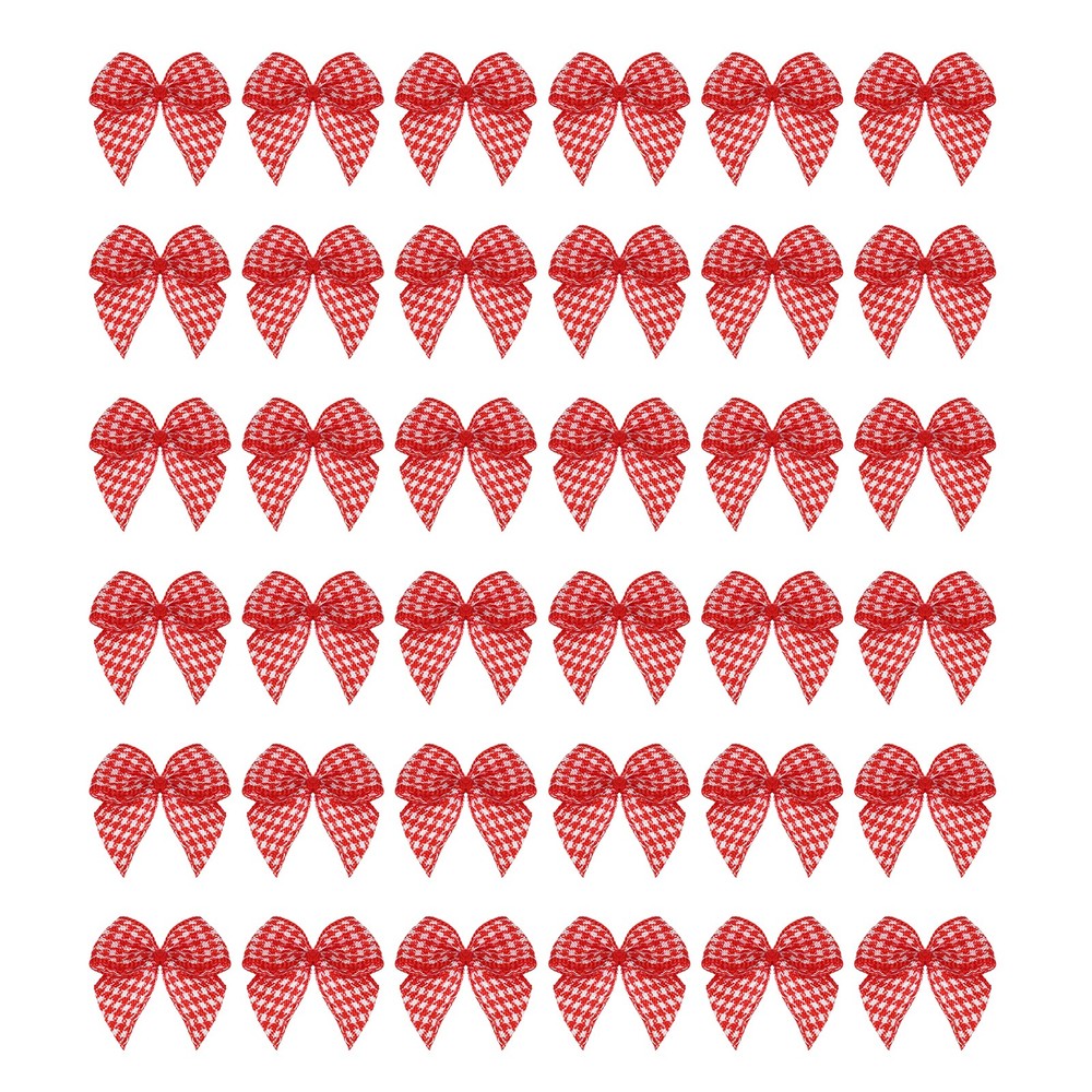 50Pcs Mini Gingham Ribbon Bow 1″ Checkered Fabric Ribbon Bows Red&White