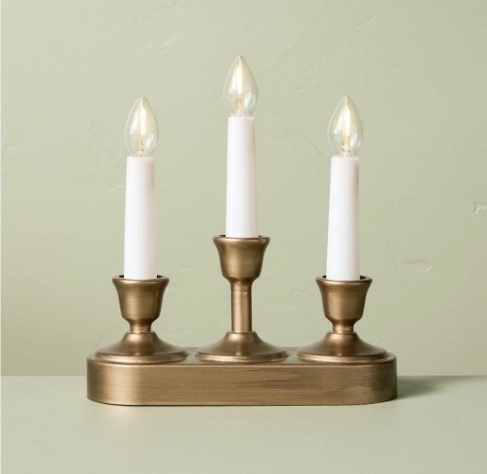 8.66″ Christmas Window Flameless Candelabra Brass – Hearth & Hand with Magnolia