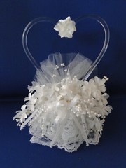 New Elegant Wedding Heart with white floral, pearl swigs Wedding Cake top #66
