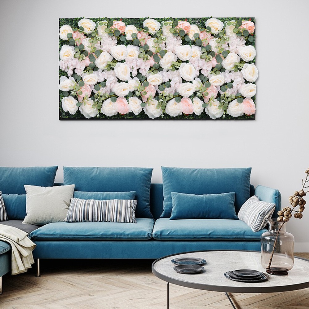 6 Pcs Artificial Silk Peony Rose Flower Wall Panels 60 × 40 cm Pink White