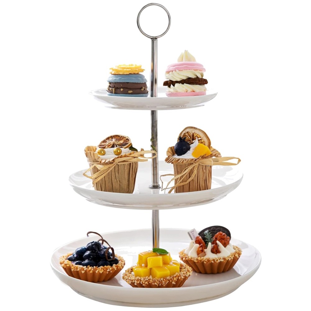 Elegant 3 Tier Cupcake Stand – White Porcelain Dessert Tray