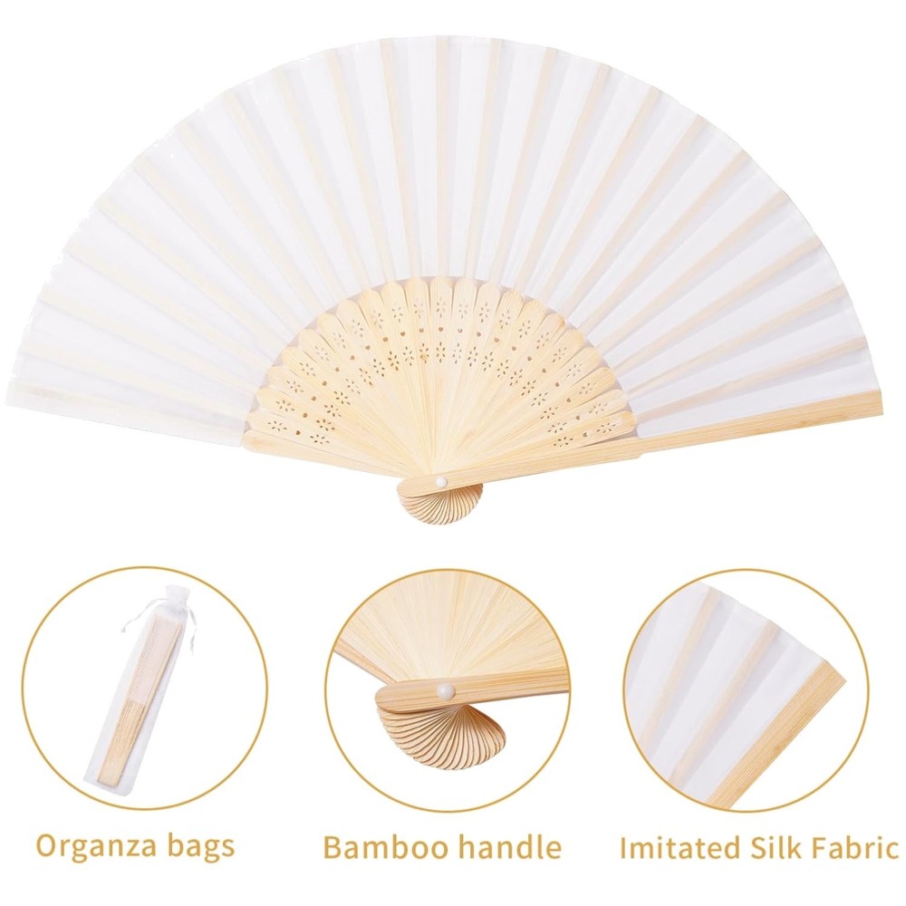 Elegant White Folded Hand Fans for Weddings (50 Pack)