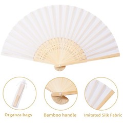 Elegant White Folded Hand Fans for Weddings (50 Pack)
