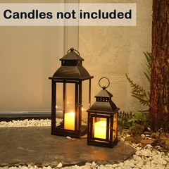 NEEDOMO Lanterns Decorative Outdoor&Indoor, Set of 17″ & 11″ / Glass, Bronze
