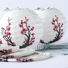 Quasimoon 4″ Cherry Blossom Round Paper Lanterns, Even Ribbing, Hanging (10 P…