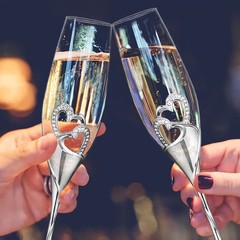 Sziqiqi Wedding Champagne Glass 2 Count (Pack of 1), Silver with Regular Box