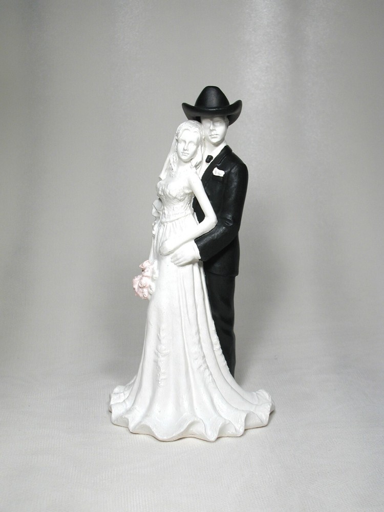 Western Cowboy Groom Bride Glazed White Wedding Caketop Cowgirl Unique New
